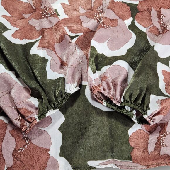 Lovely Melody Women's S Floral Print Satin Tie Neck Long Sleeve Blouse USA - Picture 7 of 11